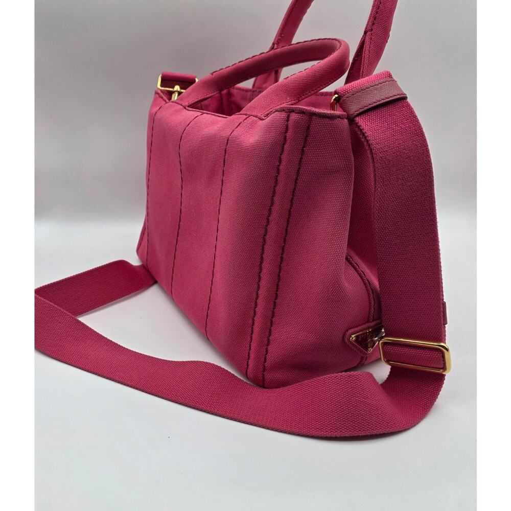 Prada Canapa Mini Tote Pink Canvas Crossbody Bag Logo Strap + Dust Bag Auth - Picture 6 of 16
